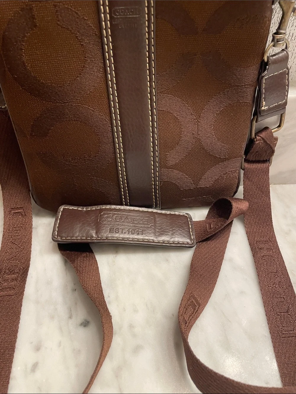 Vintage Coach Brown Signature Canvas Crossbody Messenger